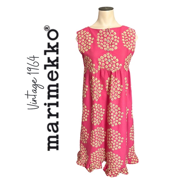 Vintage 1964 Marimekko Fuchsia Yellow Mod Floral Print Dress // EU 40
